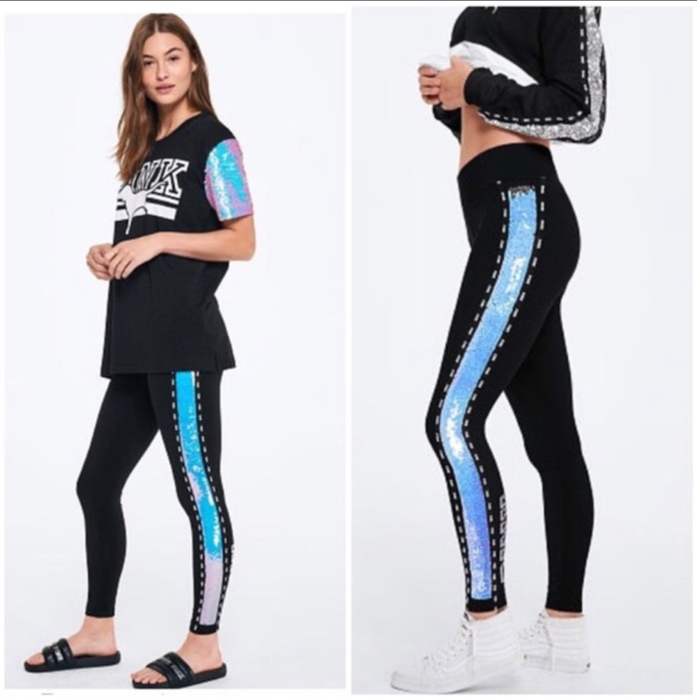 PINK leggings Black w/sequin flip XS